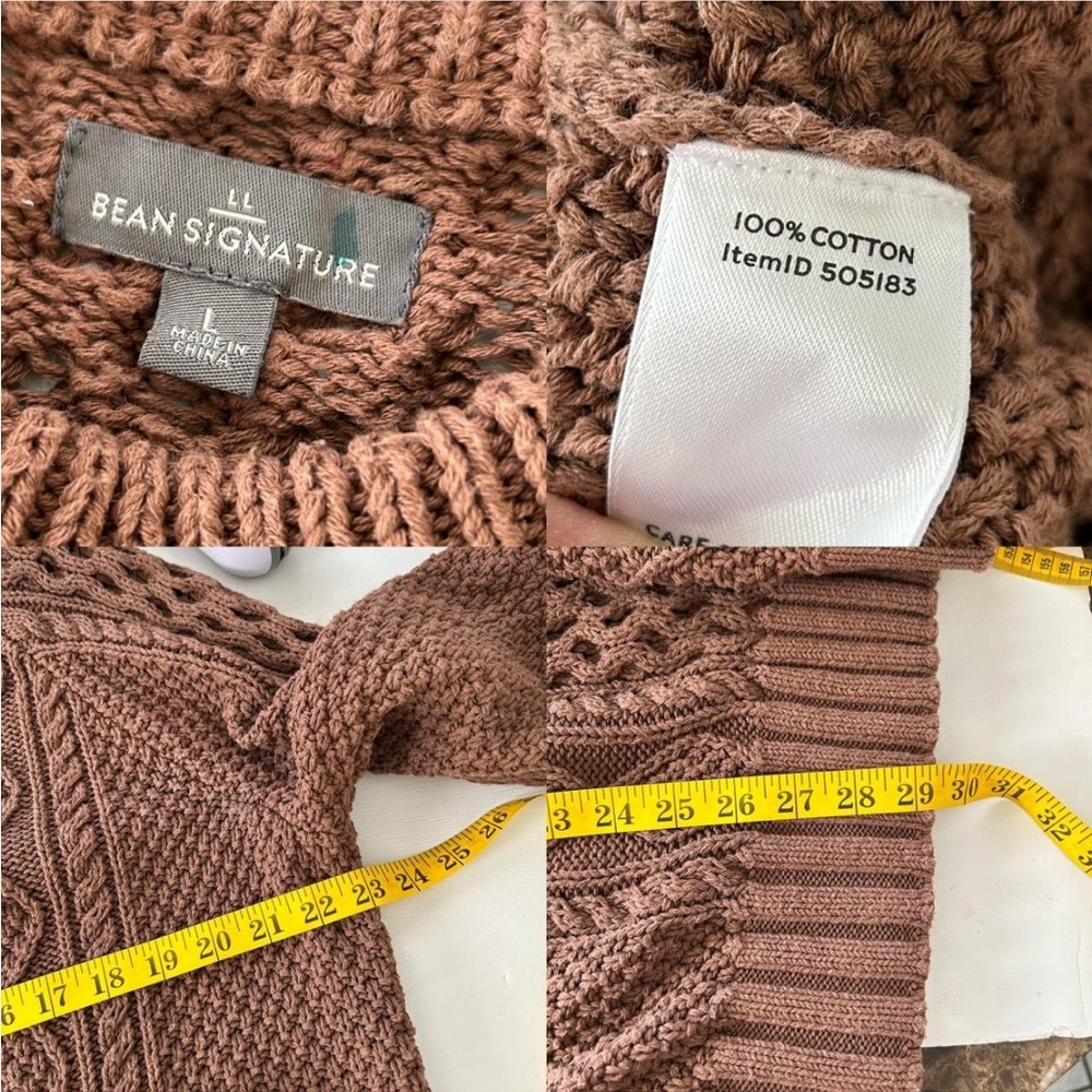 L.L. Bean Brown Cable Knit Fisherman Crewneck Sweater - Picture 7 of 7